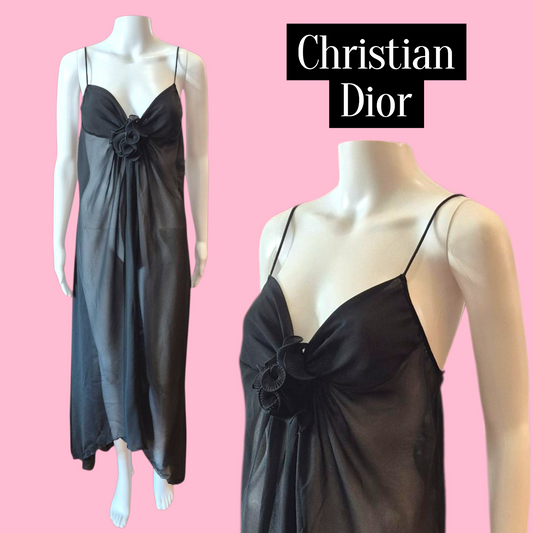 Vintage 60's DIOR Sheer Black Chiffon Negligee with Assymetrical Hem