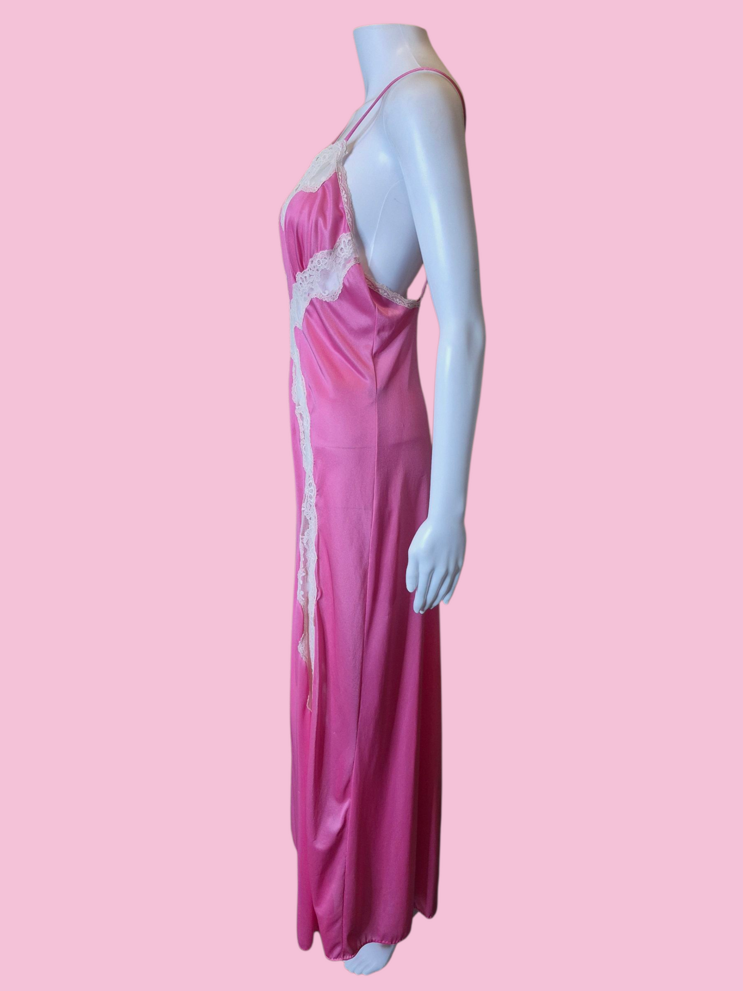 Vintage 60s/70s hot pink nightgown with sheer lace sz M/L