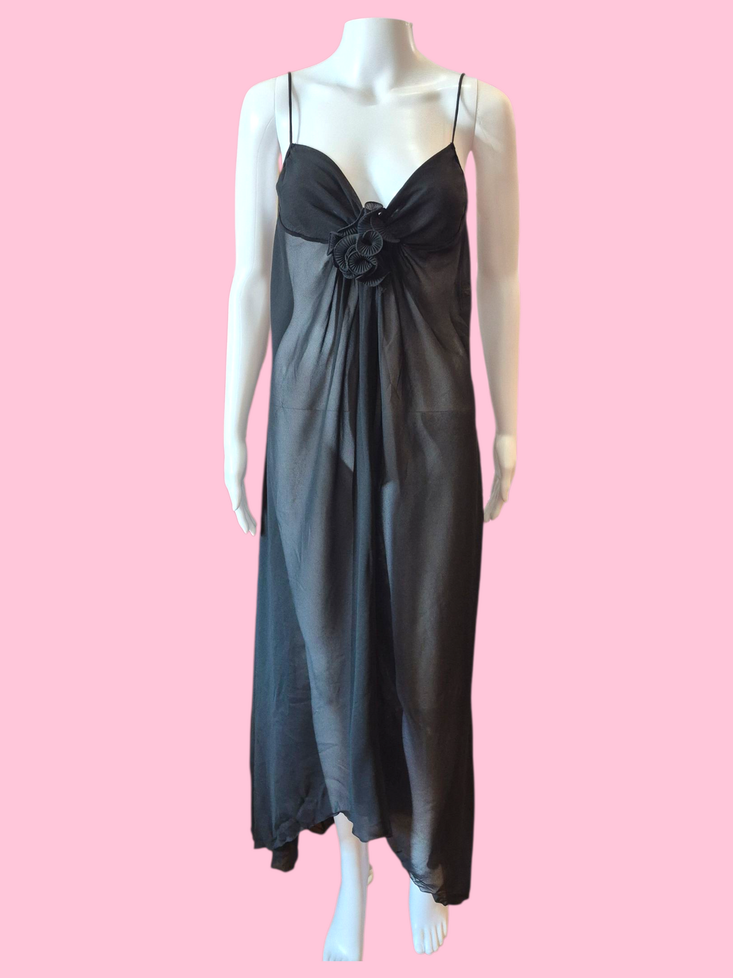 Vintage 60's DIOR Sheer Black Chiffon Negligee with Assymetrical Hem