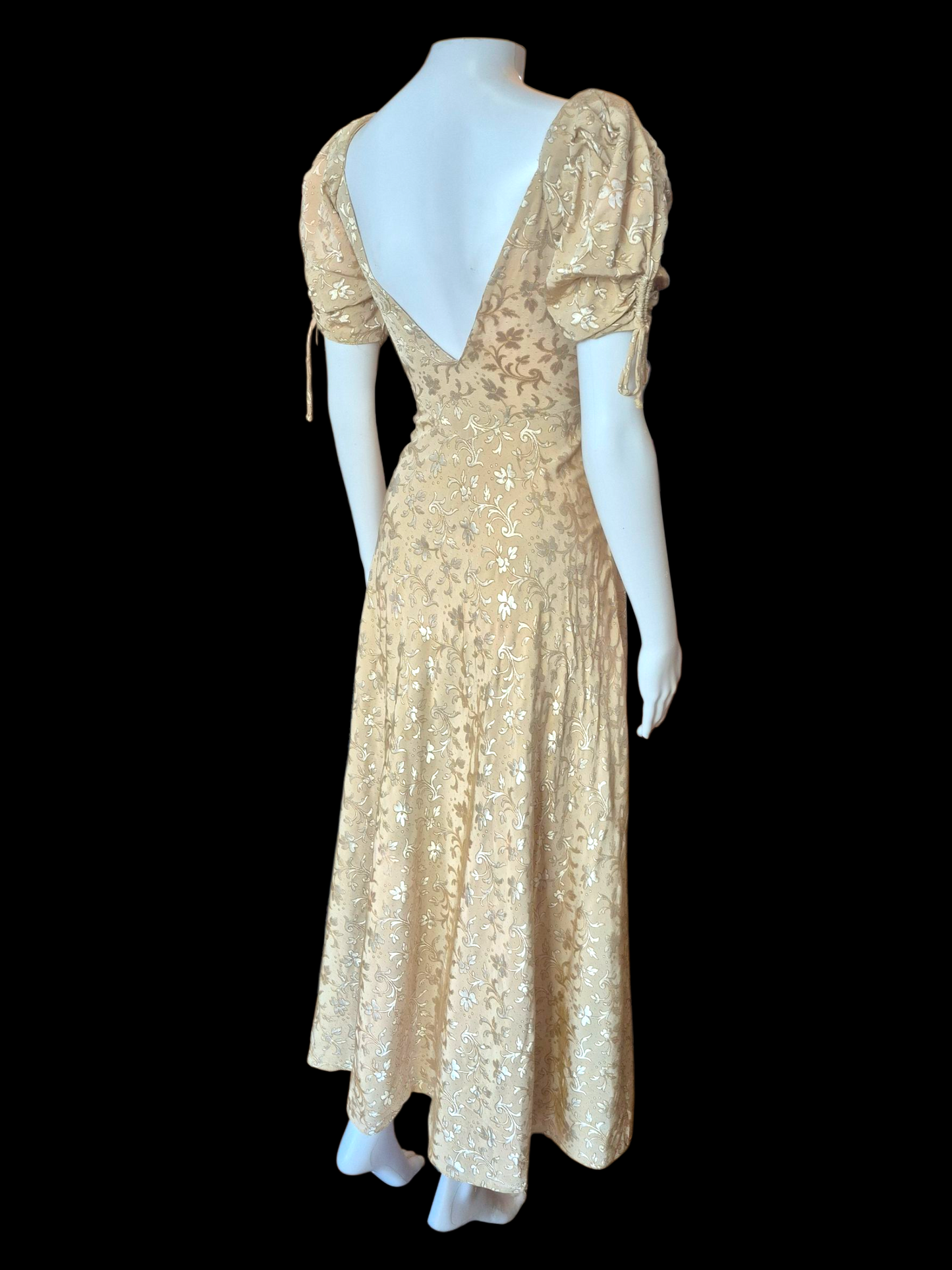 Vintage 1930s Golden Ivory Brocade Evening Gown sz S