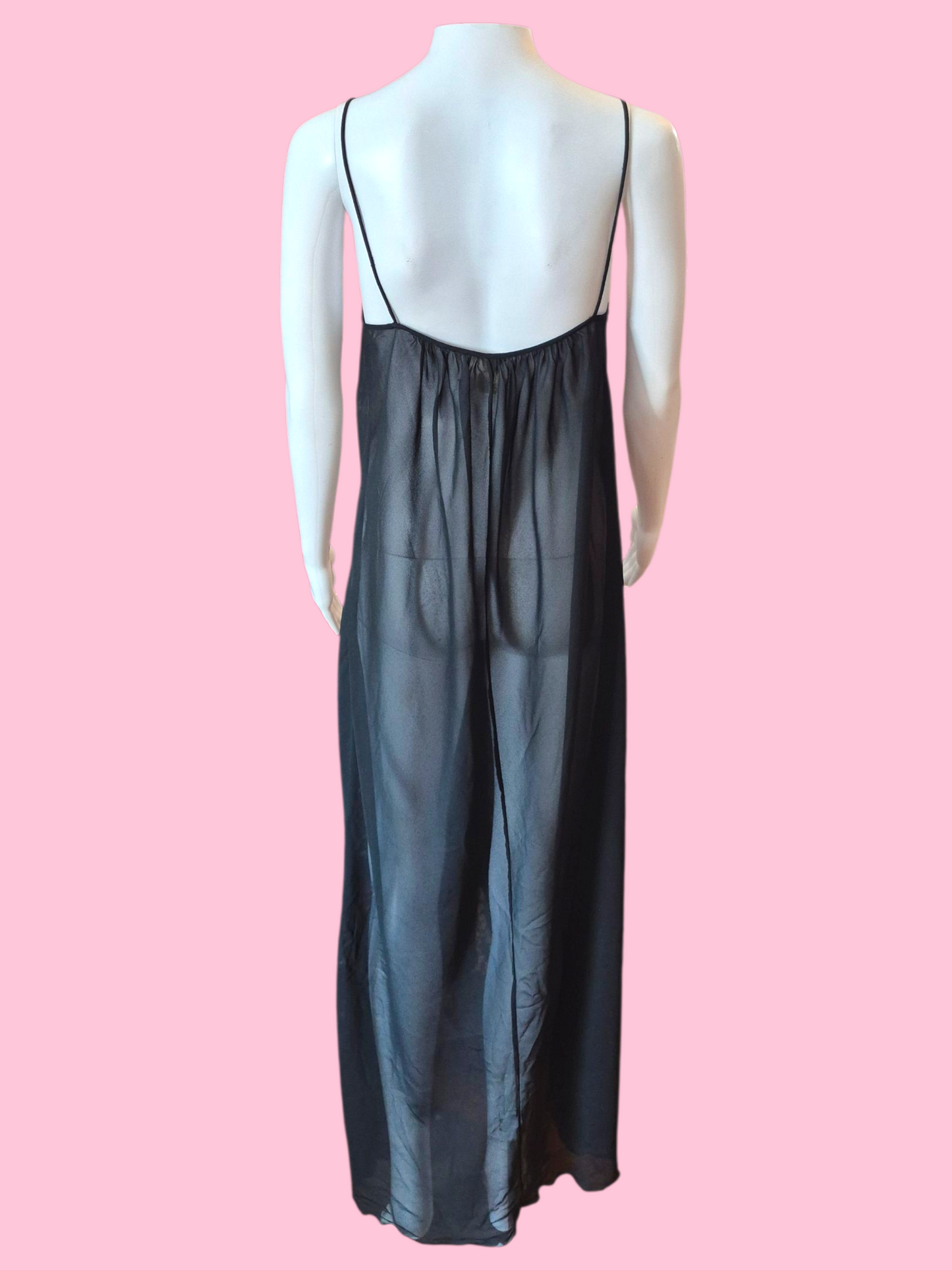Vintage 60's DIOR Sheer Black Chiffon Negligee with Assymetrical Hem
