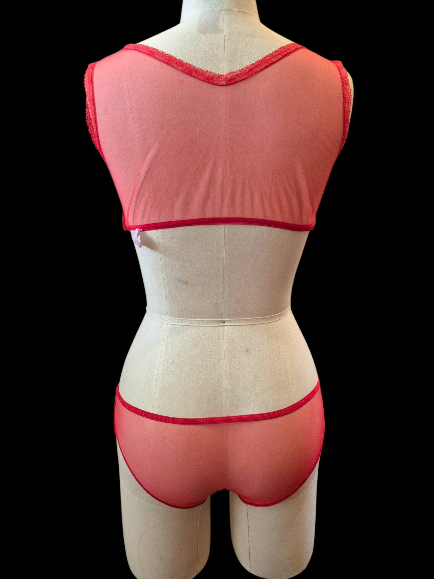 Vintage 1960s 3 pc Red Fringe Burlesque Lingerie Set