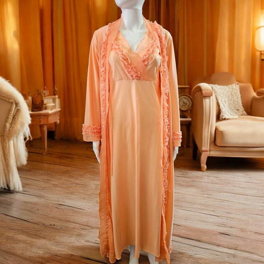 1960s Coral 2 pc Peignoir and Gown