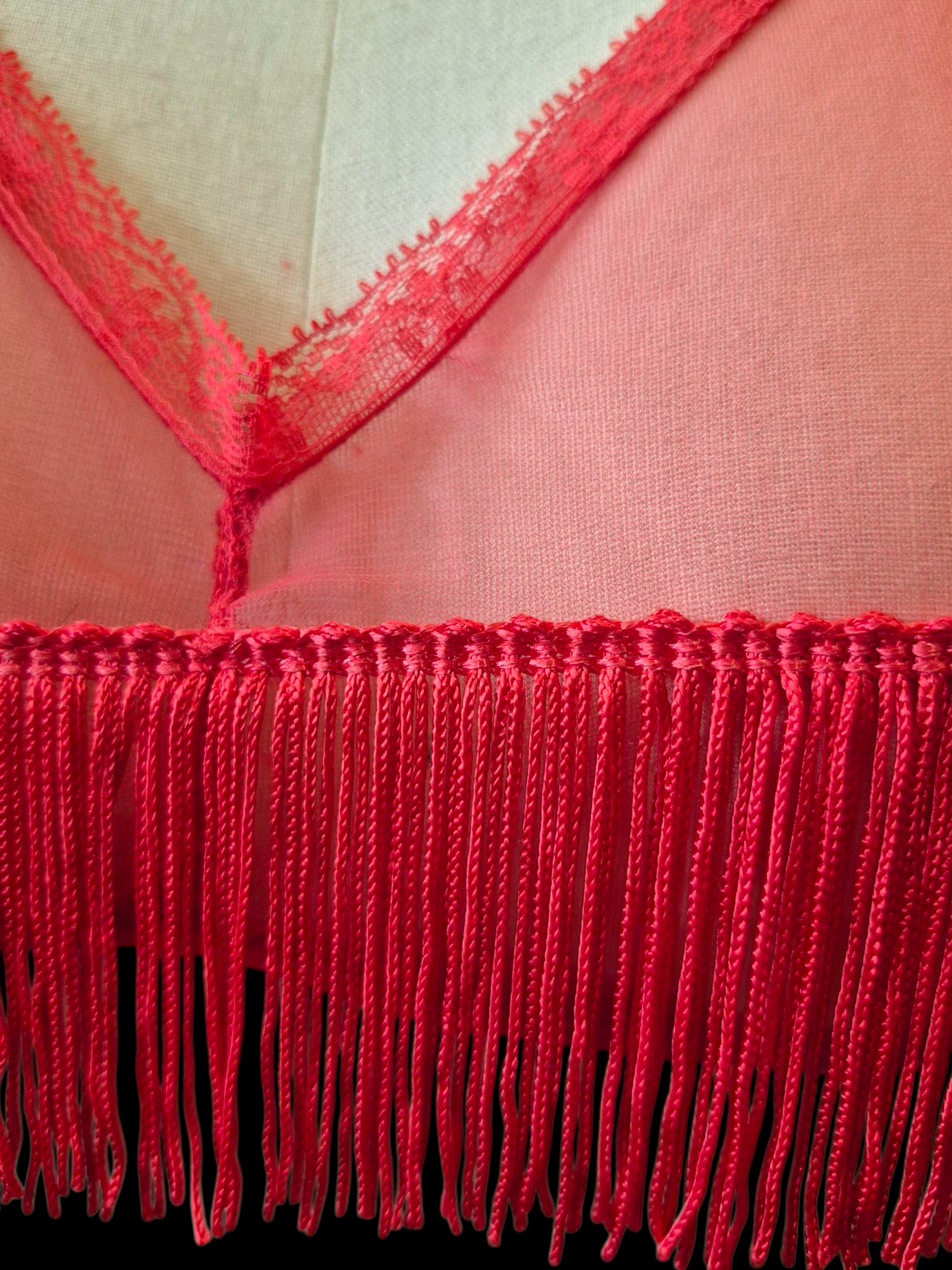 Vintage 1960s 3 pc Red Fringe Burlesque Lingerie Set