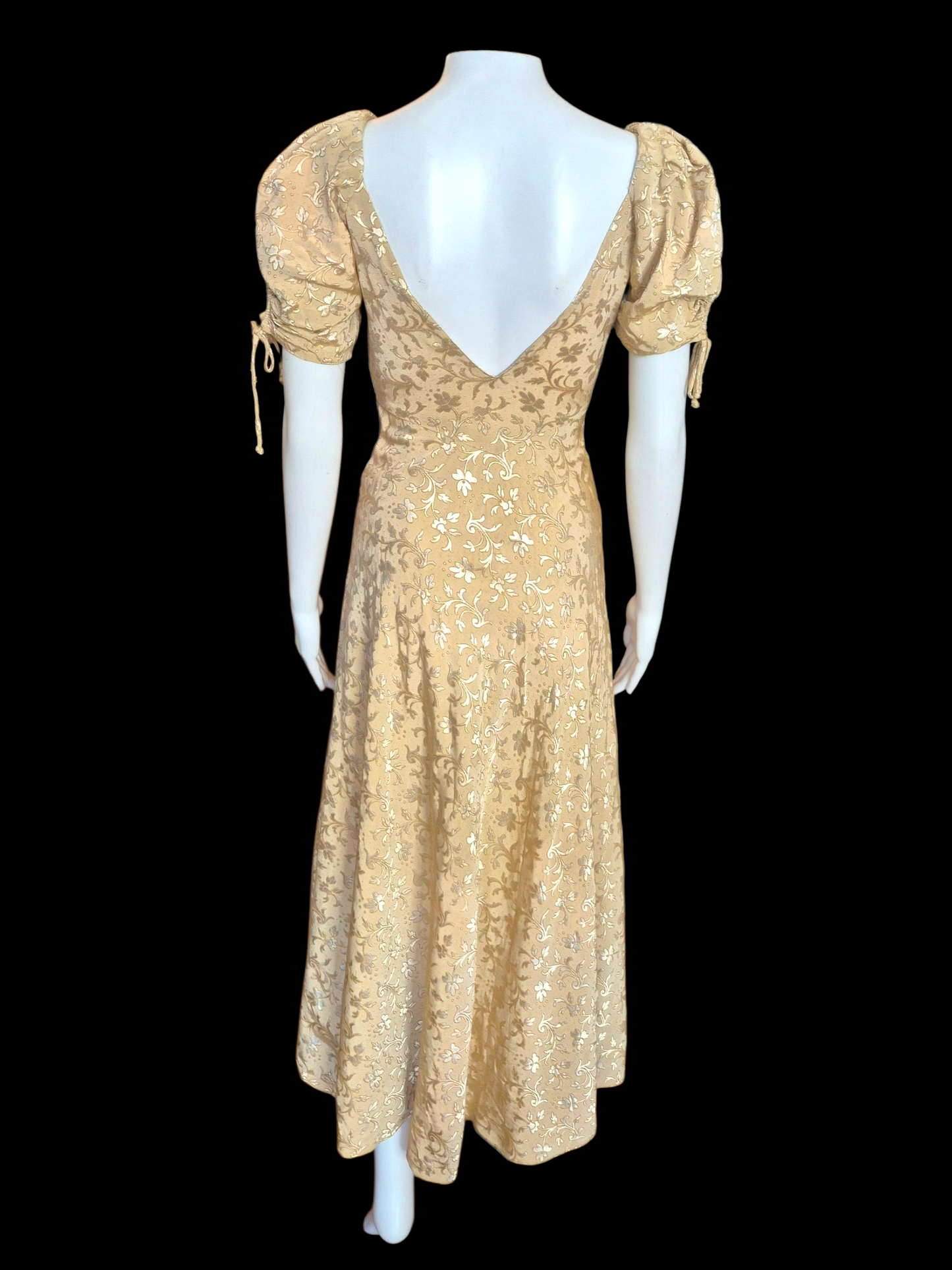 Vintage 1930s Golden Ivory Brocade Evening Gown sz S