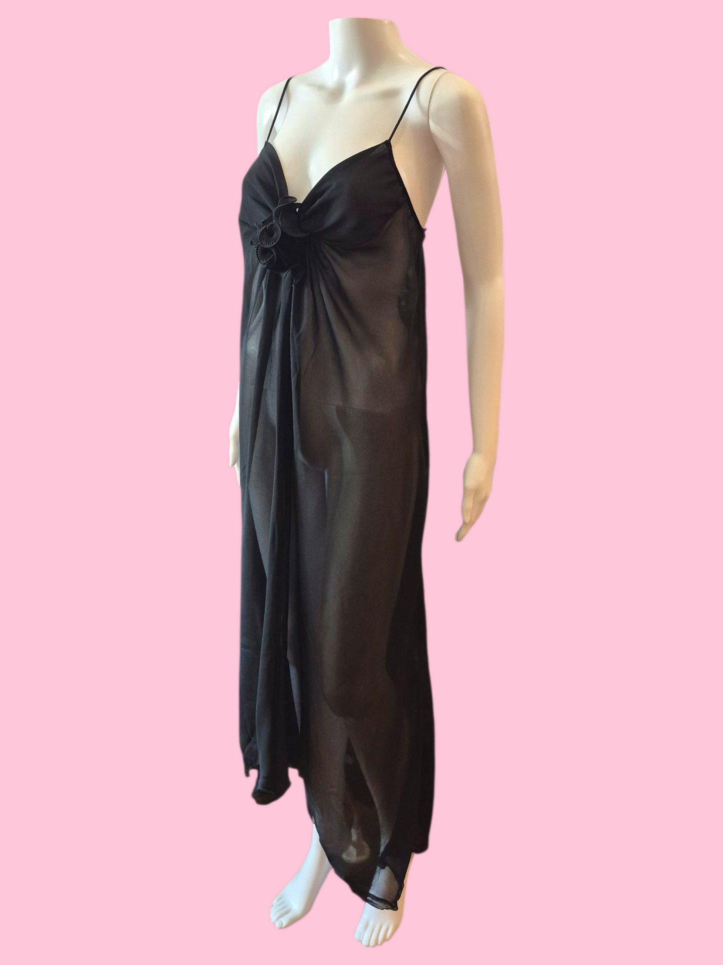 Vintage 60's DIOR Sheer Black Chiffon Negligee with Assymetrical Hem