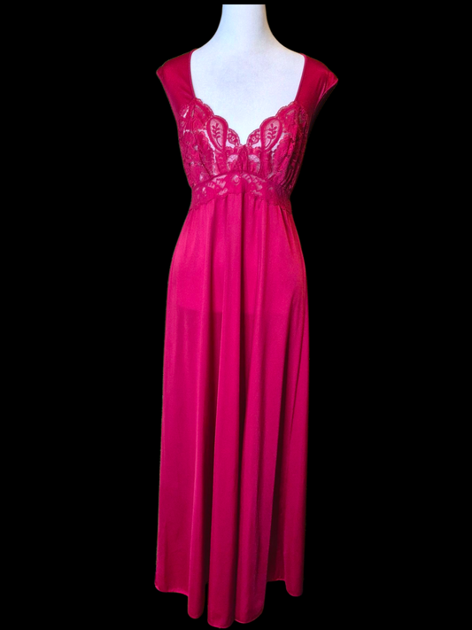 Vintage 70s/80s Red Olga  Negligee with lace bodice