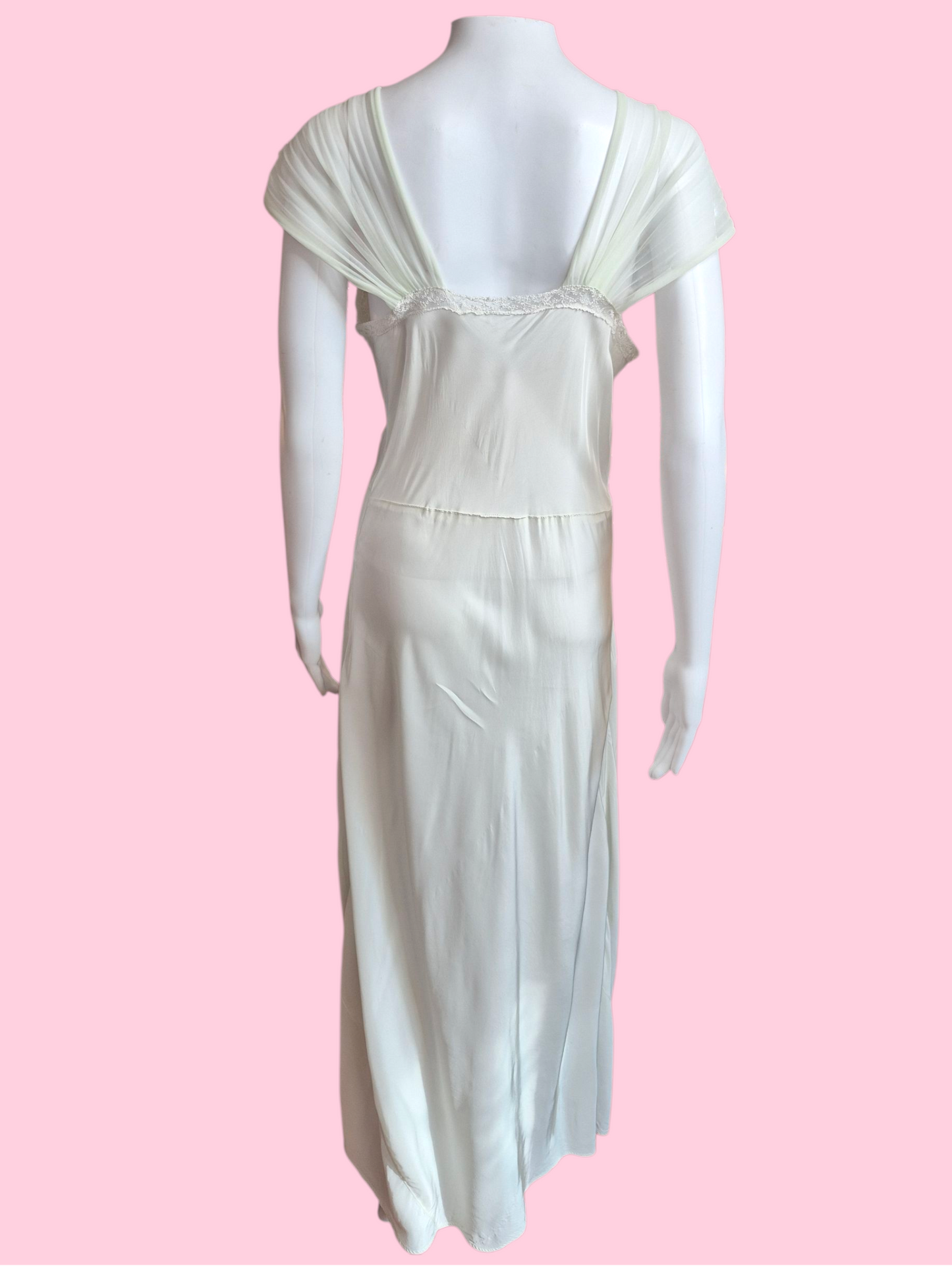 Vtg 1940s pale green negligee with sheer lace bodice size L