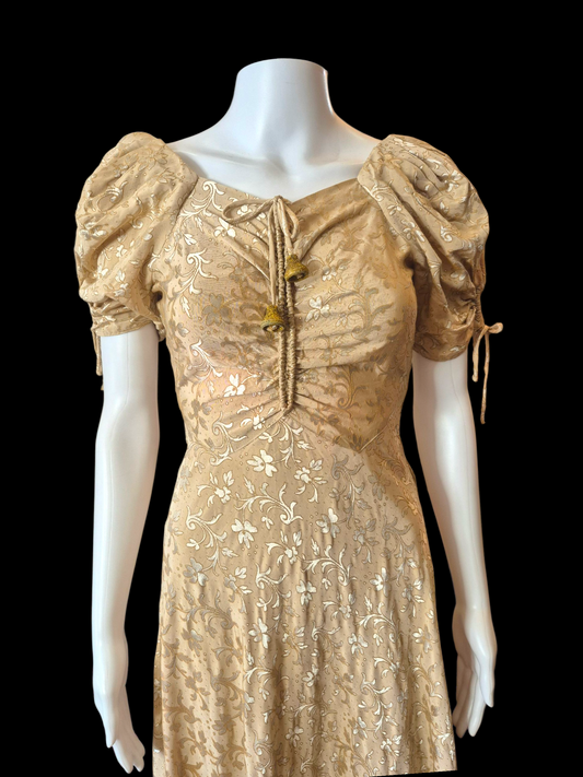 Vintage 1930s Golden Ivory Brocade Evening Gown sz S