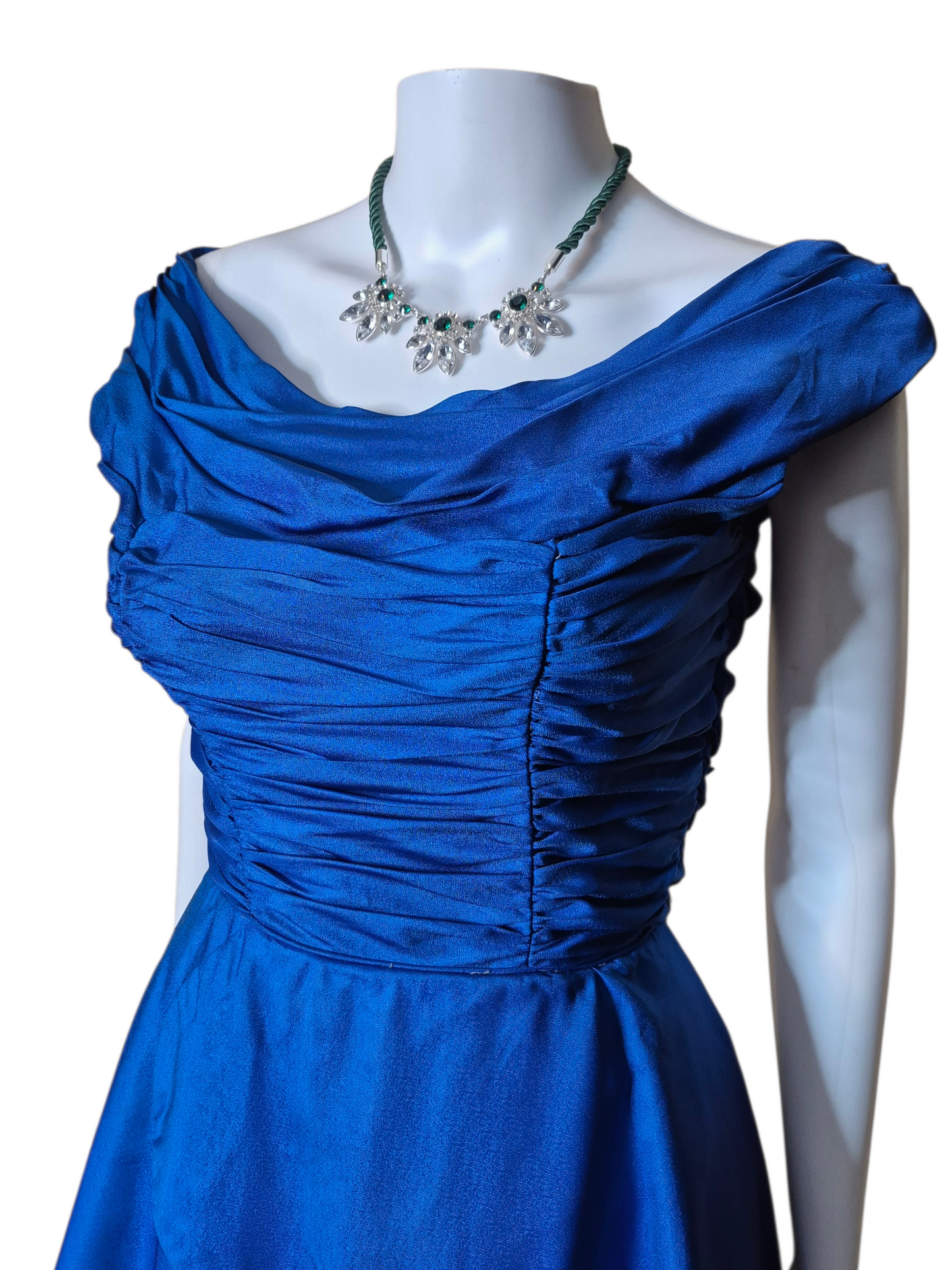 Vintage 1950s Blue & Green  Peplum wiggle dress with Iridescent Ruched Bodice & Tulle Skirt