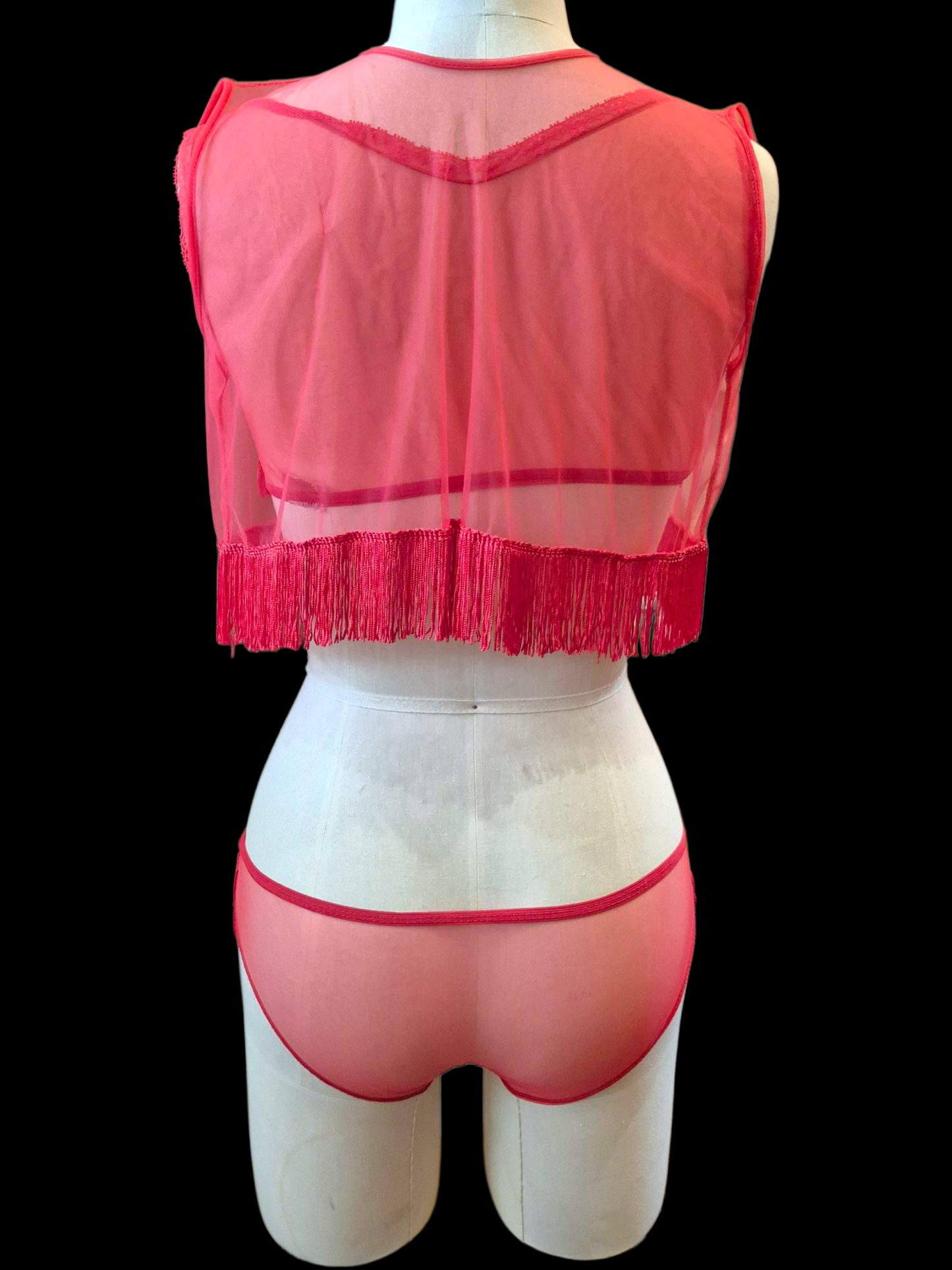 Vintage 1960s 3 pc Red Fringe Burlesque Lingerie Set