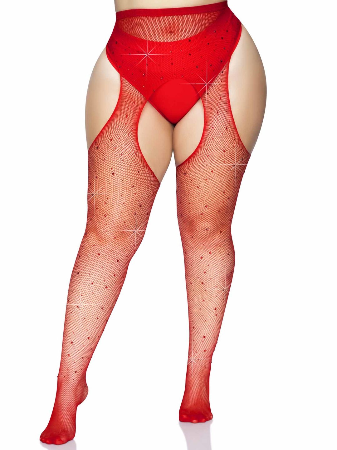 Rhinestone Fishnet Suspender Pantyhose - 9108