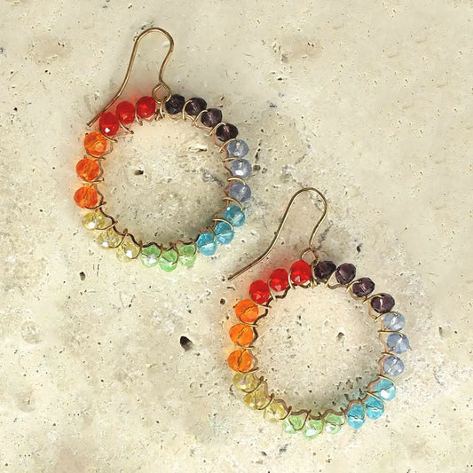 Shimmering Rainbow Bead Round Earrings